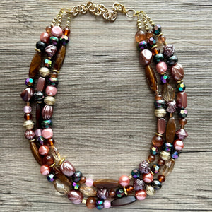 Fall Coffee chunky necklace, brown beaded jewelry, resin beaded Mocha necklace, brown beaded necklace, cinnamon necklace tan champagne pink