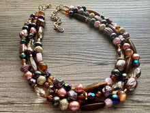 Load image into Gallery viewer, Fall Coffee chunky necklace, brown beaded jewelry, resin beaded Mocha necklace, brown beaded necklace, cinnamon necklace tan champagne pink