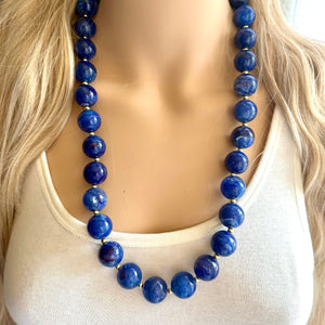 Long Dark Blue Chunky Statement Necklace, single strand necklace, blue necklace, navy blue necklace, royal blue wedding, bridesmaid gold