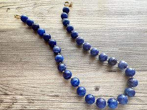 Long Dark Blue Chunky Statement Necklace, single strand necklace, blue necklace, navy blue necklace, royal blue wedding, bridesmaid gold