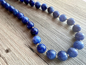 Long Dark Blue Chunky Statement Necklace, single strand necklace, blue necklace, navy blue necklace, royal blue wedding, bridesmaid gold