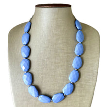 Load image into Gallery viewer, Periwinkle Chunky Statement Necklace, single strand bib beaded jewelry, sky blue color block necklace, beaded light blue aqua jewelry