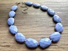 Load image into Gallery viewer, Periwinkle Chunky Statement Necklace, single strand bib beaded jewelry, sky blue color block necklace, beaded light blue aqua jewelry