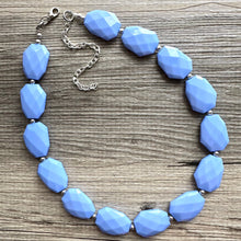 Load image into Gallery viewer, Periwinkle Chunky Statement Necklace, single strand bib beaded jewelry, sky blue color block necklace, beaded light blue aqua jewelry