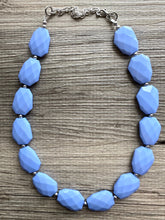 Load image into Gallery viewer, Periwinkle Chunky Statement Necklace, single strand bib beaded jewelry, sky blue color block necklace, beaded light blue aqua jewelry