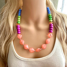 Load image into Gallery viewer, Big Bead Coral Necklace, single Strand Statement Jewelry, lime royal blue Chunky bib bridesmaid everyday bubble, gifts for women pink purple