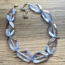 Load image into Gallery viewer, Periwinkle Translucent Chunky Statement Necklace, single strand bib beaded jewelry, sky blue color block necklace, light blue aqua jewelry