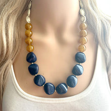 Load image into Gallery viewer, Nautical Chunky Statement Necklace, Big beaded jewelry, Single Strand Statement Necklace, navy blue an cream, gold navy necklace, white gold