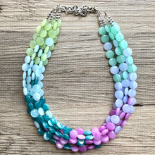 Load image into Gallery viewer, Naples Beach Resort Statement Necklace, Chunky 5 Strand Jewelry, periwinkle mint necklace, bib beaded collar green bead blue wintermint