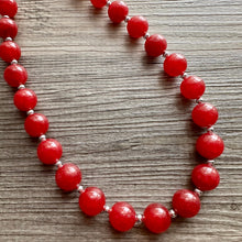 Load image into Gallery viewer, Cranberry Red Necklace, Red Holiday Jewelry, deep red Jewelry Beaded Christmas Present silver ornament 1 strand glass maroon burgundy