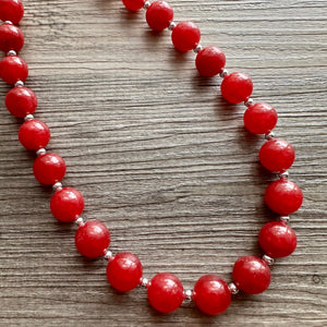 Cranberry Red Necklace, Red Holiday Jewelry, deep red Jewelry Beaded Christmas Present silver ornament 1 strand glass maroon burgundy