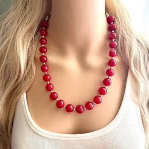 Cranberry Red Necklace, Red Holiday Jewelry, deep red Jewelry Beaded Christmas Present silver ornament 1 strand glass maroon burgundy