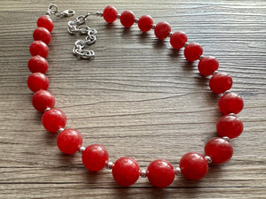 Cranberry Red Necklace, Red Holiday Jewelry, deep red Jewelry Beaded Christmas Present silver ornament 1 strand glass maroon burgundy