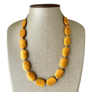 Marigold Stone Chunky Statement Necklace single Strand Beaded jewelry, bridesmaid bib wedding bead OOAK yellow orange geometric