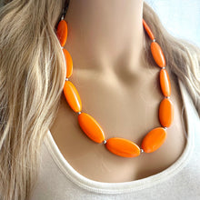 Load image into Gallery viewer, Orange Chunky Statement Necklace, Big beaded jewelry, Single Strand Statement Necklace, Bib necklace, bright orange bridesmaid wedding