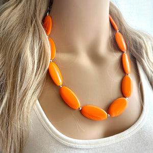 Orange Chunky Statement Necklace, Big beaded jewelry, Single Strand Statement Necklace, Bib necklace, bright orange bridesmaid wedding