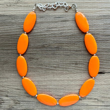 Load image into Gallery viewer, Orange Chunky Statement Necklace, Big beaded jewelry, Single Strand Statement Necklace, Bib necklace, bright orange bridesmaid wedding