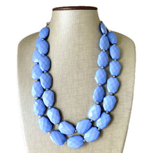 Load image into Gallery viewer, Periwinkle Sky Double Strand Statement Necklace, Chunky pale blue Oval Beaded Bib Jewelry earrings, blue jewelry set, baby purple jewelry