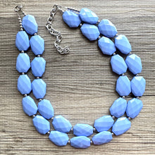 Load image into Gallery viewer, Periwinkle Sky Double Strand Statement Necklace, Chunky pale blue Oval Beaded Bib Jewelry earrings, blue jewelry set, baby purple jewelry