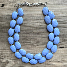 Load image into Gallery viewer, Periwinkle Sky Double Strand Statement Necklace, Chunky pale blue Oval Beaded Bib Jewelry earrings, blue jewelry set, baby purple jewelry