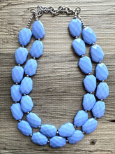 Load image into Gallery viewer, Periwinkle Sky Double Strand Statement Necklace, Chunky pale blue Oval Beaded Bib Jewelry earrings, blue jewelry set, baby purple jewelry
