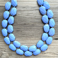 Load image into Gallery viewer, Periwinkle Sky Double Strand Statement Necklace, Chunky pale blue Oval Beaded Bib Jewelry earrings, blue jewelry set, baby purple jewelry