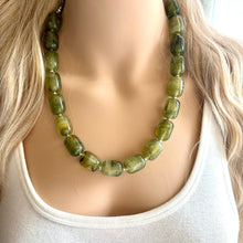 Load image into Gallery viewer, Olive Green Chunky Statement Necklace, Big beaded jewelry, Single Strand Resin Statement Necklace, Bib army green bridesmaid wedding