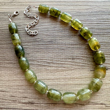 Load image into Gallery viewer, Olive Green Chunky Statement Necklace, Big beaded jewelry, Single Strand Resin Statement Necklace, Bib army green bridesmaid wedding