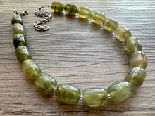 Load image into Gallery viewer, Olive Green Chunky Statement Necklace, Big beaded jewelry, Single Strand Resin Statement Necklace, Bib army green bridesmaid wedding