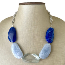 Load image into Gallery viewer, Blue Ombré Beaded Chunky Statement Necklace, aqua blue necklace, single silver beaded wedding, bridesmaid jewelry baby blue turquoise