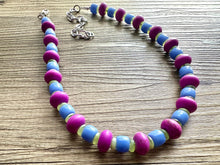 Load image into Gallery viewer, Single Strand Light Blue Big Beaded Statement Necklace, lime green Jewelry, purple pink beaded necklace, periwinkle beaded bridesmaid earrin