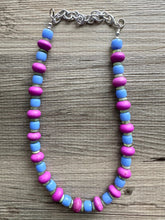 Load image into Gallery viewer, Single Strand Light Blue Big Beaded Statement Necklace, lime green Jewelry, purple pink beaded necklace, periwinkle beaded bridesmaid earrin