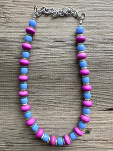 Single Strand Light Blue Big Beaded Statement Necklace, lime green Jewelry, purple pink beaded necklace, periwinkle beaded bridesmaid earrin