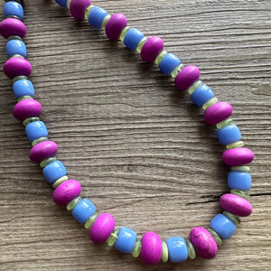 Single Strand Light Blue Big Beaded Statement Necklace, lime green Jewelry, purple pink beaded necklace, periwinkle beaded bridesmaid earrin