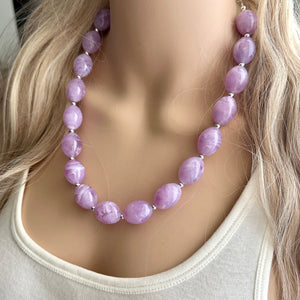 Purple Lavender Chunky Statement Necklace, Big beaded jewelry, single Strand Statement Necklace, Bib necklace, bridesmaid wedding, lilac