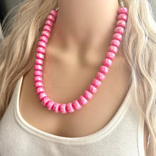 Load image into Gallery viewer, Hot Pink Chunky Statement Necklace, 1 Strand Beaded Jewelry, Pink jewelry, tube bead layering bib hot pink layering acrylic sparkle