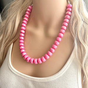 Hot Pink Chunky Statement Necklace, 1 Strand Beaded Jewelry, Pink jewelry, tube bead layering bib hot pink layering acrylic sparkle