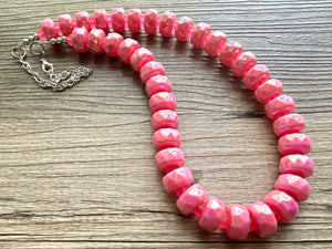 Hot Pink Chunky Statement Necklace, 1 Strand Beaded Jewelry, Pink jewelry, tube bead layering bib hot pink layering acrylic sparkle