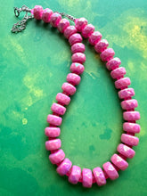 Load image into Gallery viewer, Hot Pink Chunky Statement Necklace, 1 Strand Beaded Jewelry, Pink jewelry, tube bead layering bib hot pink layering acrylic sparkle