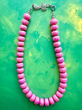 Load image into Gallery viewer, Hot Pink Chunky Statement Necklace, 1 Strand Beaded Jewelry, Pink jewelry, tube bead layering bib hot pink layering acrylic sparkle