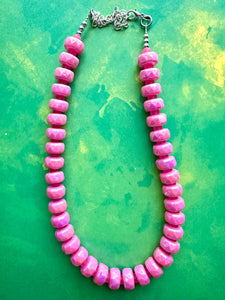 Hot Pink Chunky Statement Necklace, 1 Strand Beaded Jewelry, Pink jewelry, tube bead layering bib hot pink layering acrylic sparkle