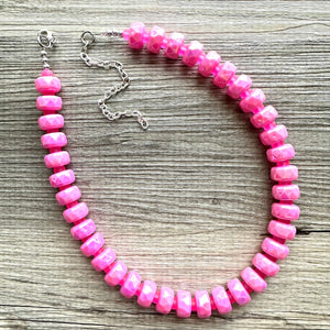 Hot Pink Chunky Statement Necklace, 1 Strand Beaded Jewelry, Pink jewelry, tube bead layering bib hot pink layering acrylic sparkle