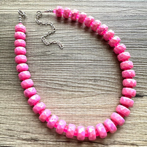 Hot Pink Chunky Statement Necklace, 1 Strand Beaded Jewelry, Pink jewelry, tube bead layering bib hot pink layering acrylic sparkle