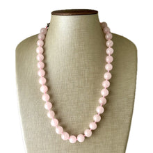 Load image into Gallery viewer, Gemstone Rose Quartz Chunky Statement Necklace, Blush Pink gemstone necklace, silver gem jewelry beaded agate glass bead crystals