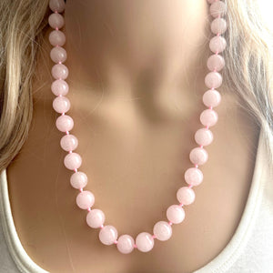 Gemstone Rose Quartz Chunky Statement Necklace, Blush Pink gemstone necklace, silver gem jewelry beaded agate glass bead crystals