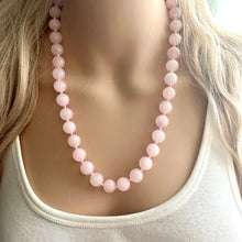 Load image into Gallery viewer, Gemstone Rose Quartz Chunky Statement Necklace, Blush Pink gemstone necklace, silver gem jewelry beaded agate glass bead crystals