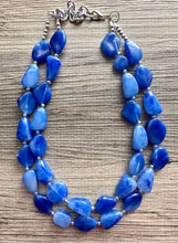 Load image into Gallery viewer, Royal Blue Double Strand Statement Necklace, Chunky dark blue Oval Beaded Bib Jewelry, blue jewelry, stone acrylic blue jewlery necklace