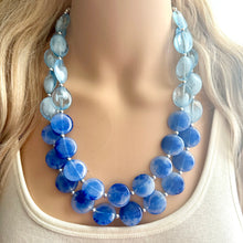 Load image into Gallery viewer, Royal Blue Double Strand Statement Necklace, Chunky light blue Oval Beaded Bib Jewelry, blue jewelry, stone acrylic blue jewlery necklace