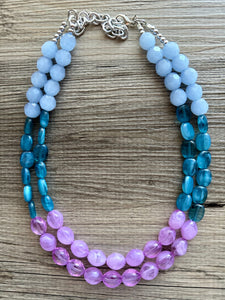 Emma’s Daydream Necklace, Teal Blue Purple Chunky Statement, Double Strand Beaded Jewelry, lilac lavendar bridesmaid bib wedding periwinkle