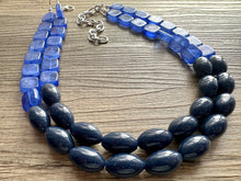Load image into Gallery viewer, Coastline Park Chunky Multi Strand Navy Blue Statement Necklace, aqua blue beaded jewelry, Royal blue jewelry, turquoise bridesmaid dressy